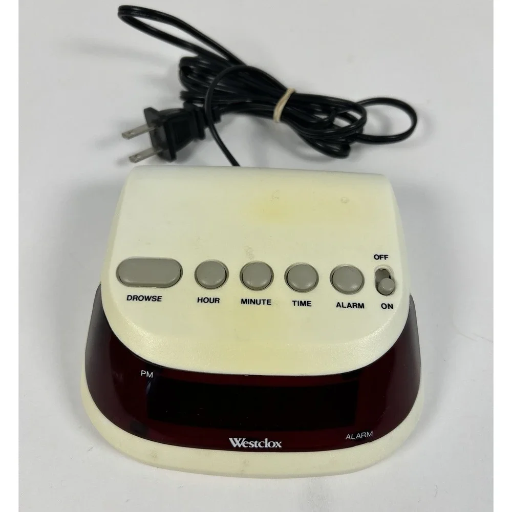 Vintage Westclox Basic Digital Electric Alarm Clock Cream Retro TESTED WORKING